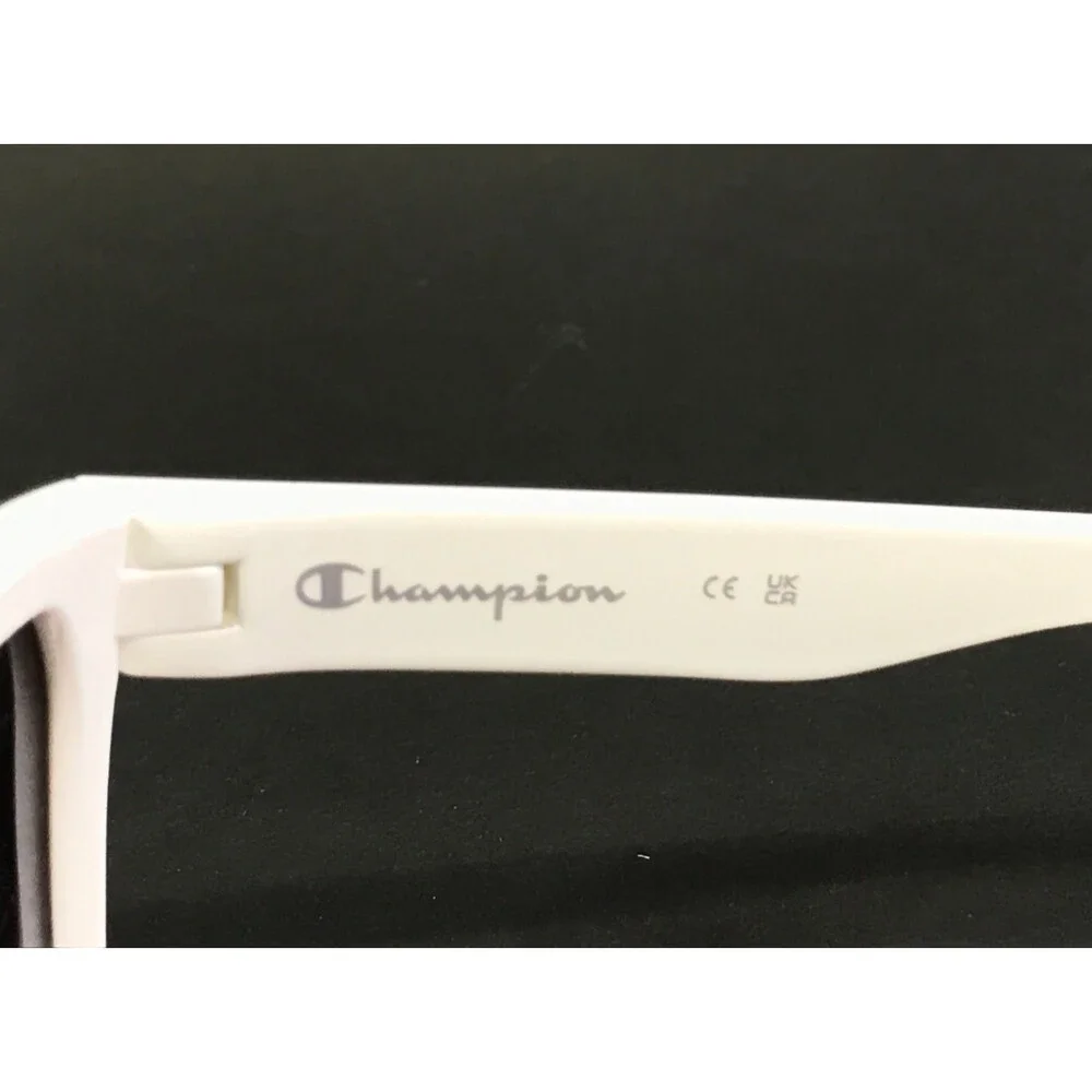 Champion Sunglasses AMP C03 White Square Frames with Dark Grey Polarized Lenses